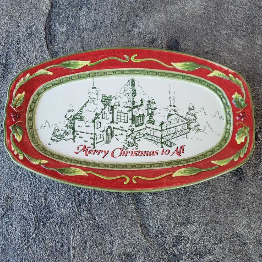 Fitz and Floyd St. Nick Merry Christmas to All Ceramic Sentiment Serving Tray